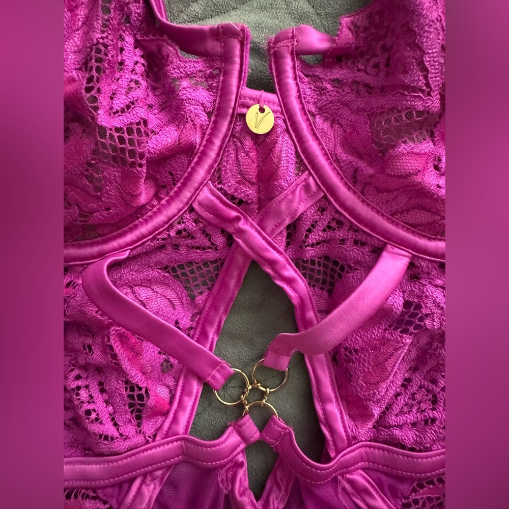 Vamp by Bras N Things - Divine Pink Bodysuit w/Lace & Satin Trim - Picture 5 of 11